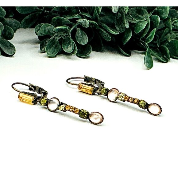 Art Deco Style Crystal and Brushed Gold Dangle Earrings - Picture 1 of 4